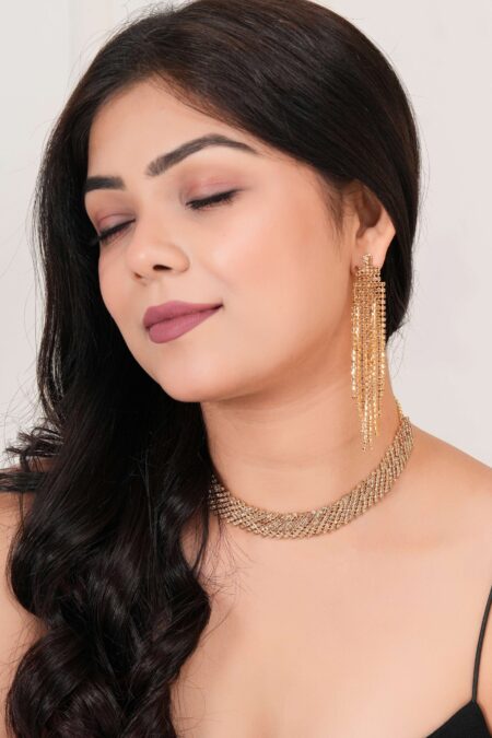 Women's Indo-Western Drop Dangles Earring With Necklace For Women Fashion Jewellery for women Artificial Earrings and Necklace For women (Golden)