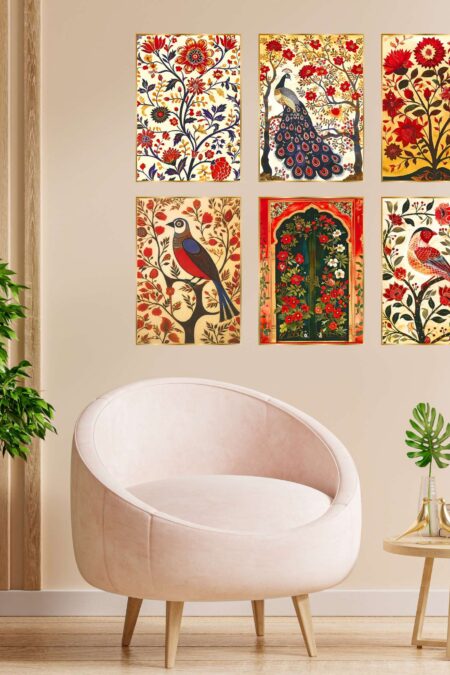 Set of Six Wall Paintings for Wall Dacoration Golden Framed Wall Paintings for Living Room & Bedroom Wall Art for Home Decoration & Office Wall Décor (17x13 inch CH-GD6-9)