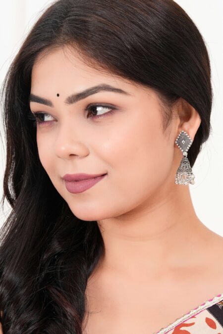 Women Traditional Silver AZ838-OXidised Jhumka Set | German Silver Chand Baliyan & Jhumkas Earrings for Women | Birthday & Anniversary Gift -AZ838-OX-ER48