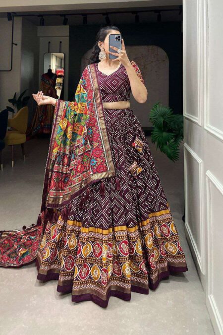 Women's Patola Print Lehenga Choli with Dupatta ? Traditional Gujarati Style Festive Wear
